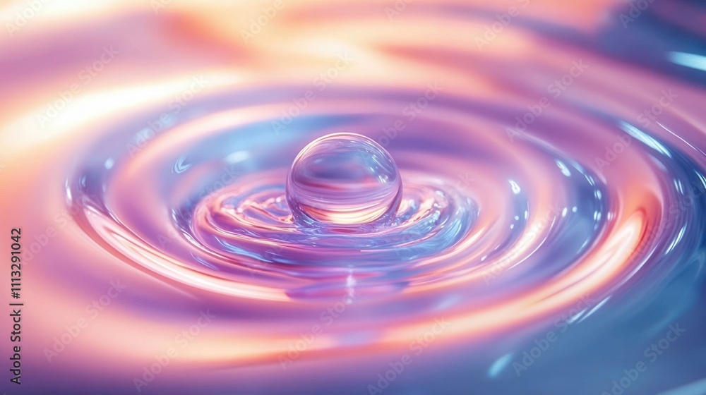 Water Droplet on Colorful Swirl Background with Soft Lighting and Hyper-Realistic Texture Water Droplet on Colorful Swirl Background with Soft Lighting and Hyper-Realistic Texture