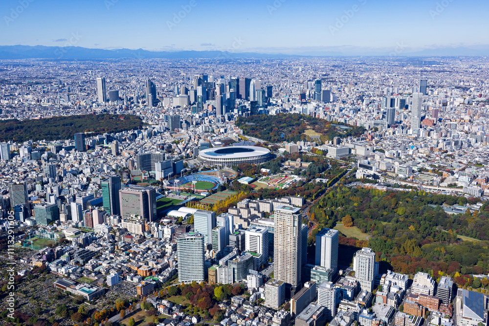 Fototapeta premium 神宮外苑と新宿副都心・Aerial View・2024撮影