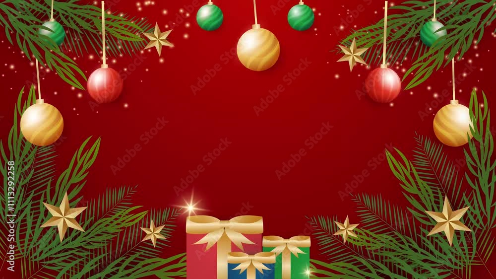 festive holiday display with christmas ornaments and presents greeting card background seamless 4k video background motion pop art design festive holiday display with christmas ornaments and presents greeting card background seamless 4k video background motion pop art design