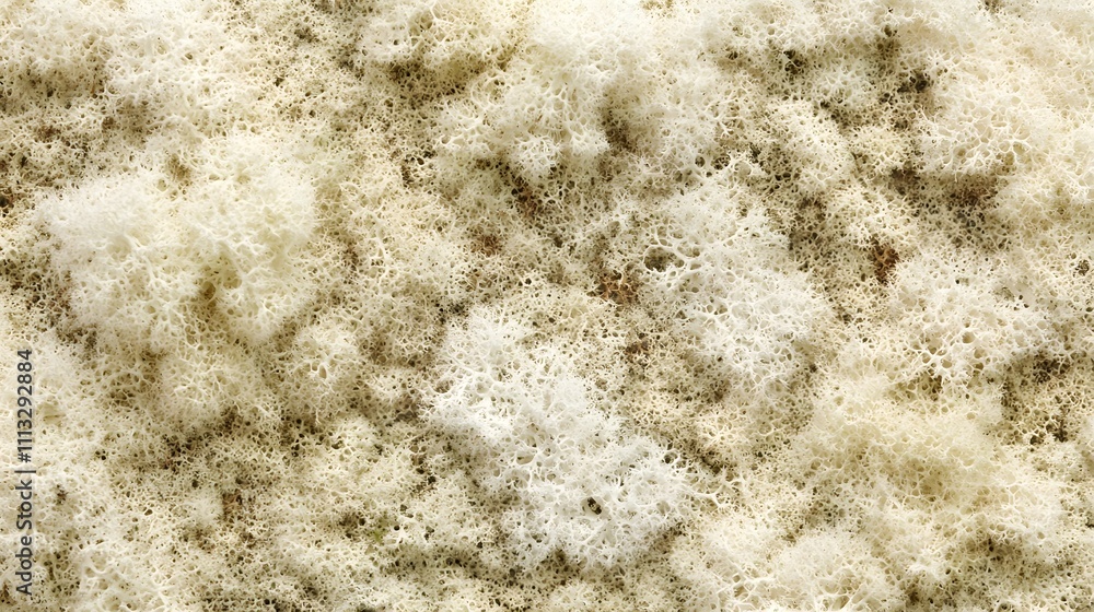Close-up of a textured, white, organic material resembling lichen or mold. Close-up of a textured, white, organic material resembling lichen or mold.