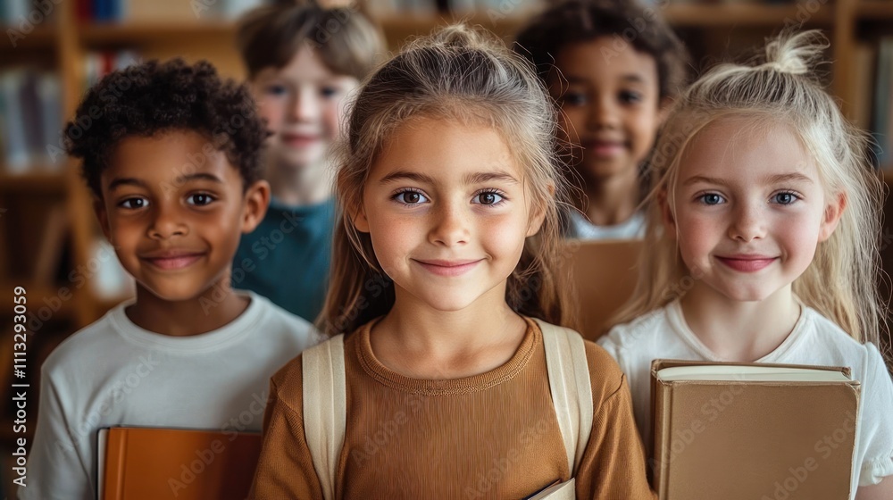 Cheerful Diverse Children Smiling in Classroom Holding Notebooks and Backpacks After School Reopen Cheerful Diverse Children Smiling in Classroom Holding Notebooks and Backpacks After School Reopen