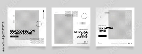 social media template banner blog fashion sale promotion. fully editable instagram and facebook square post frame puzzle organic sale poster. fresh black white element shape vector background