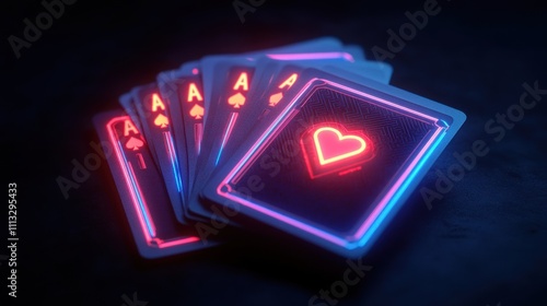 Neon Playing Cards with Ace of Hearts