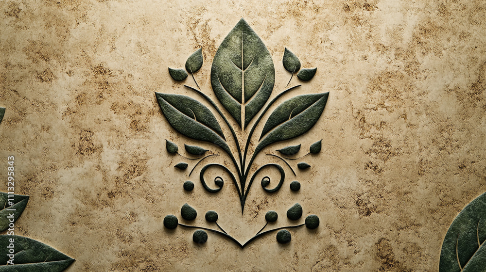Fototapeta premium A rustic logo with a leaf and berry motif in rich greens and soft browns, featuring an elegant serif font