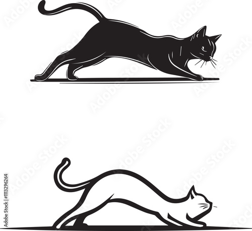 Silhouette of a cat stretching vector