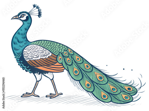 peacock painting drawing cut out isolated on white background photo