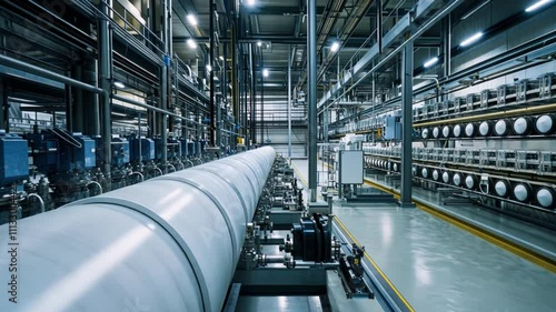 Inside a modern reverse osmosis facility, advanced machinery processes large volumes of water, making it suitable for industrial use.