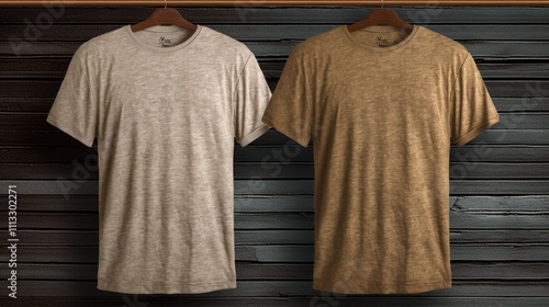 Two Blank T-Shirts On Wooden Background photo