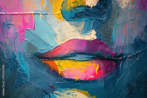 Wallpaper Mural Colorful abstract portrait with vibrant brush strokes, highlighting expressive lips and facial features. Art and creativity concept. Torontodigital.ca