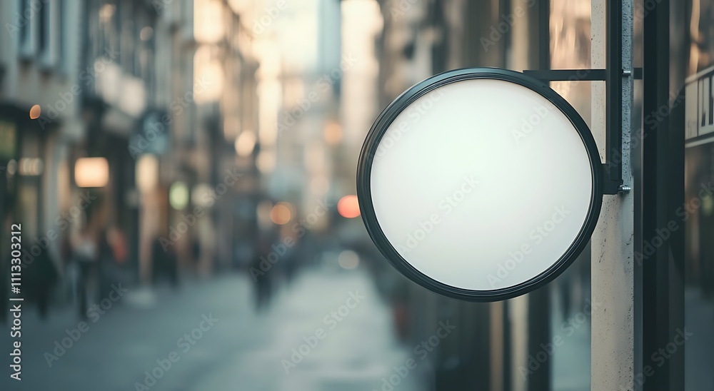 Blank Circular Sign on a Building in a City Setting Blank Circular Sign on a Building in a City Setting