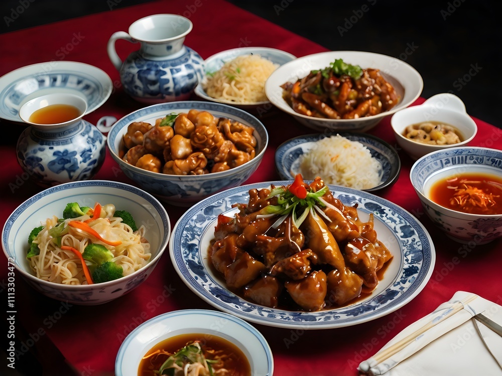 various kinds of Chinese food on the table during Chinese New Year various kinds of Chinese food on the table during Chinese New Year