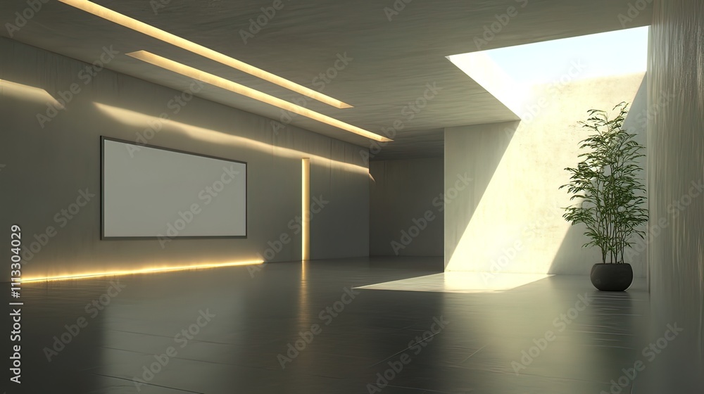Minimalist Interior Design with a Skylight and a Plant Minimalist Interior Design with a Skylight and a Plant