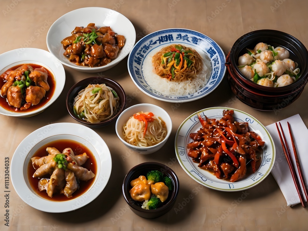 various kinds of Chinese food on the table during Chinese New Year various kinds of Chinese food on the table during Chinese New Year