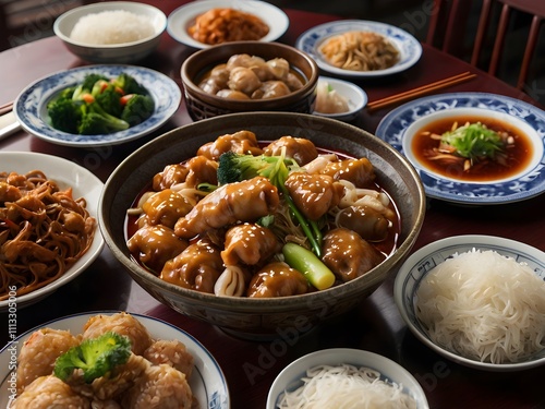 various kinds of Chinese food on the table during Chinese New Year