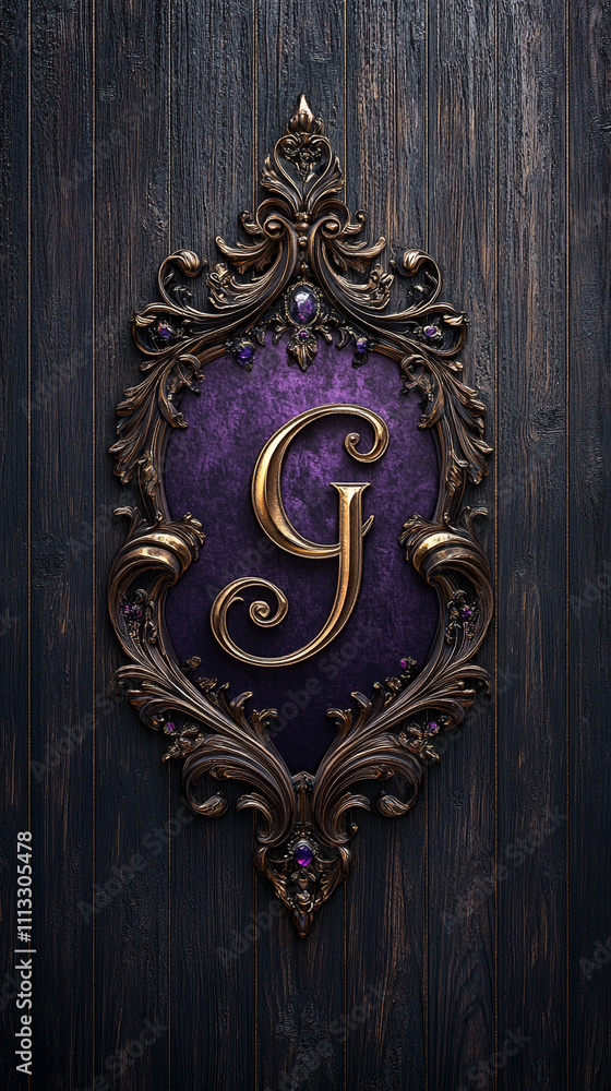 Elegant monogram in deep jewel tones with a classic serif font on a polished dark wood background, exuding timeless grace and richness Elegant monogram in deep jewel tones with a classic serif font on a polished dark wood background, exuding timeless grace and richness