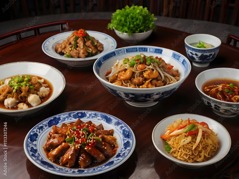 various kinds of Chinese food on the table during Chinese New Year various kinds of Chinese food on the table during Chinese New Year