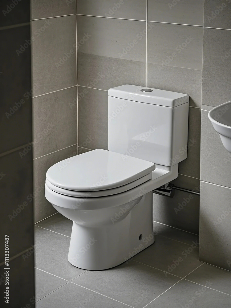 Bathroom interior with a free-standing toilet against a gray wall, advertising concept. Bathroom interior with a free-standing toilet against a gray wall, advertising concept.