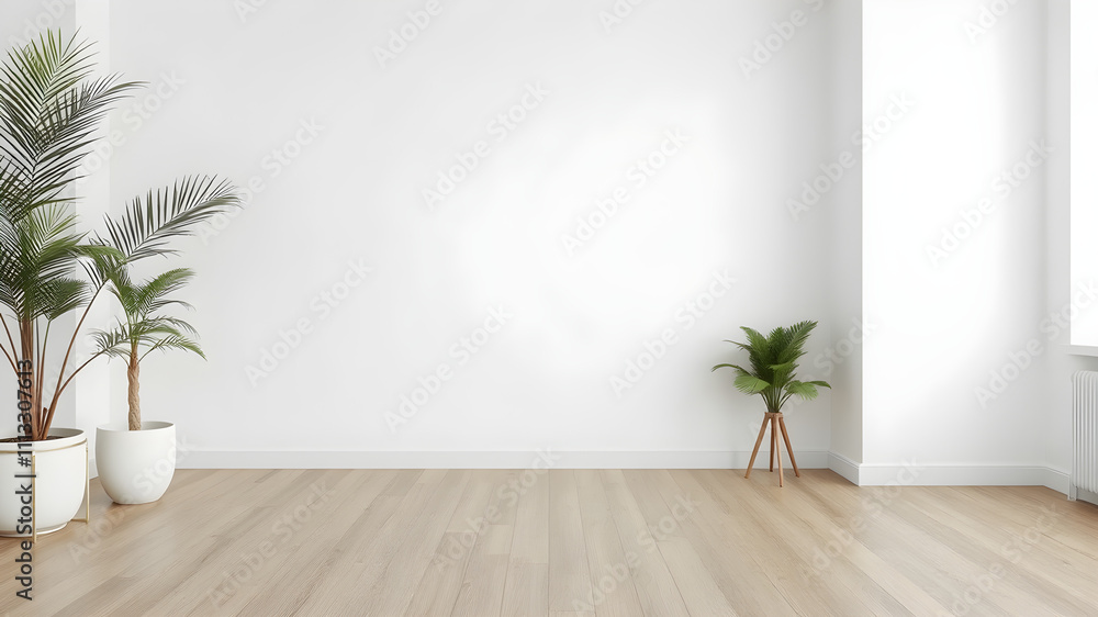 A blank white wall mockup in a minimalist room with wooden flooring, soft natural lighting, ultra-detailed 8K resolution A blank white wall mockup in a minimalist room with wooden flooring, soft natural lighting, ultra-detailed 8K resolution