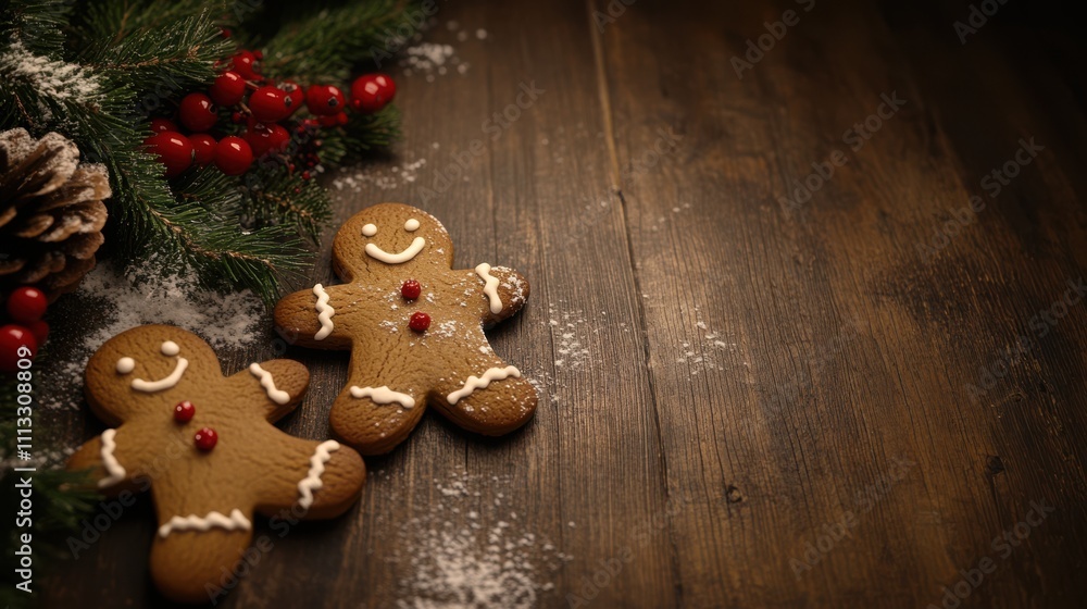 Gingerbread cookies shaped like stars and snowflakes on a wooden background Gingerbread cookies shaped like stars and snowflakes on a wooden background