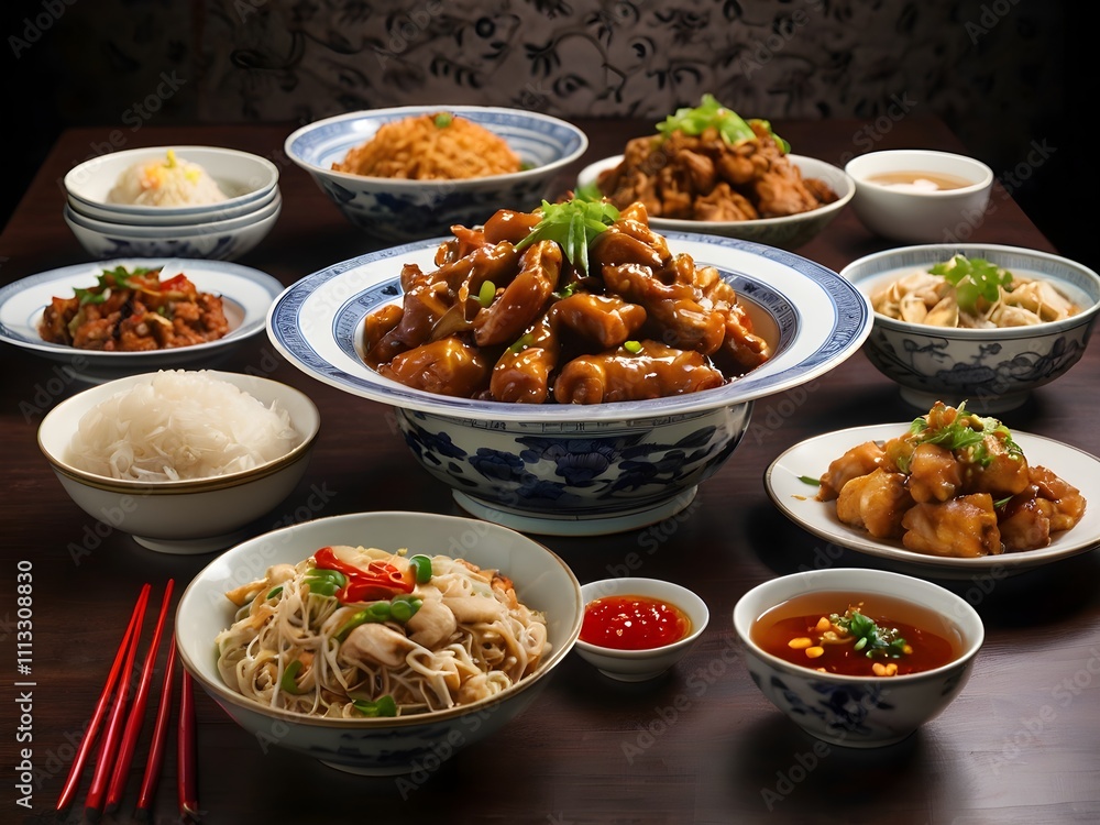 various kinds of Chinese food on the table during Chinese New Year various kinds of Chinese food on the table during Chinese New Year