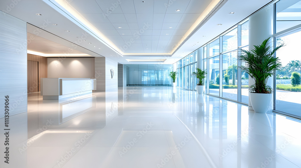 Modern interior design with expansive windows framing a breathtaking view Modern interior design with expansive windows framing a breathtaking view