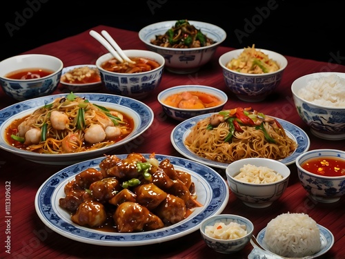 various kinds of Chinese food on the table during Chinese New Year