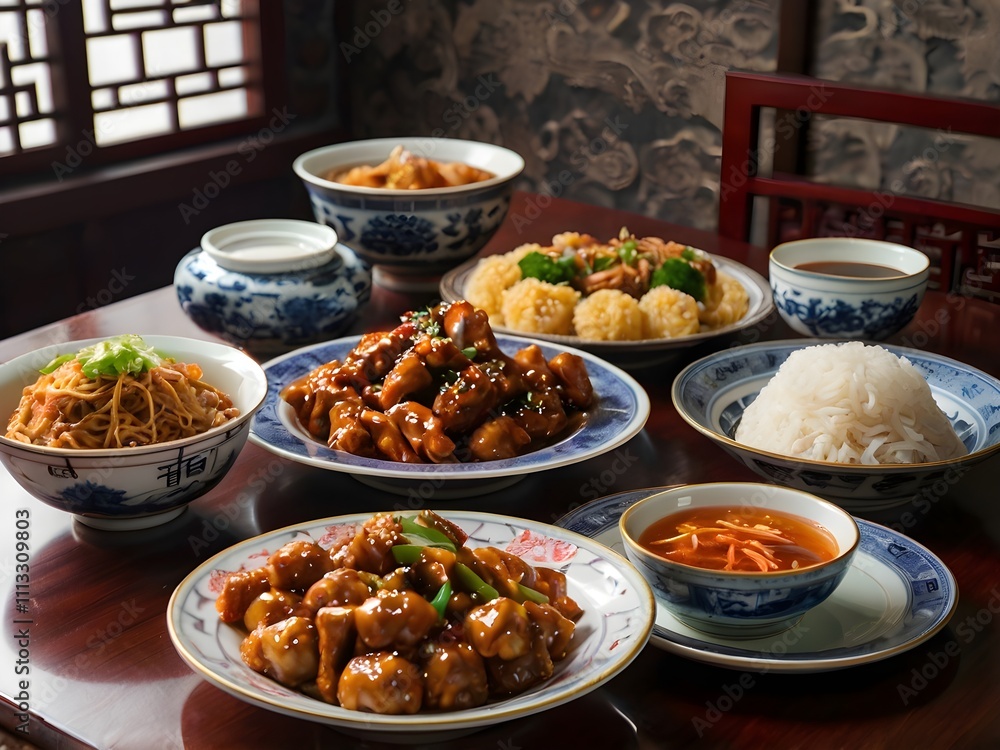 various kinds of Chinese food on the table during Chinese New Year various kinds of Chinese food on the table during Chinese New Year