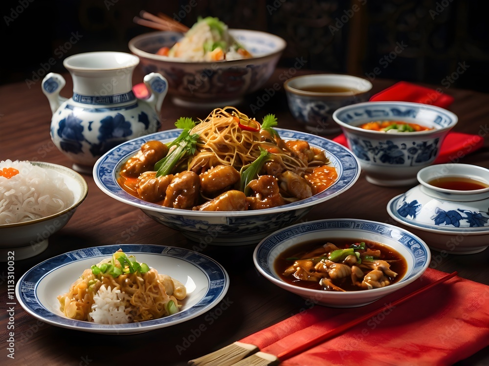 various kinds of Chinese food on the table during Chinese New Year various kinds of Chinese food on the table during Chinese New Year