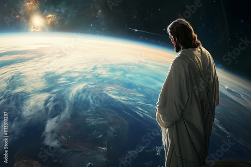 Jesus Christ Watching Over Earth.