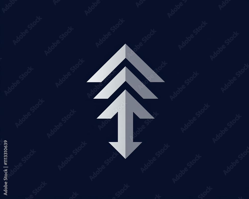 Logo with a sleek gray arrow moving upwards against a navy blue background, symbolizing growth. Clean sans-serif typography Logo with a sleek gray arrow moving upwards against a navy blue background, symbolizing growth. Clean sans-serif typography