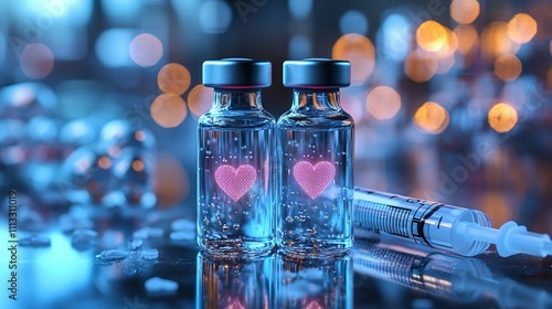 A Close-Up of Vials, Syringes, and Symbols of Health Benefits photo