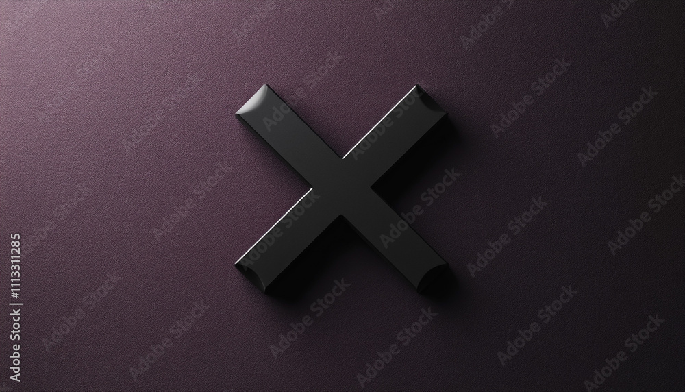 Obraz premium Minimalist black symbol with a modern sans-serif font on a deep plum background, highlighting a contemporary and elegant design