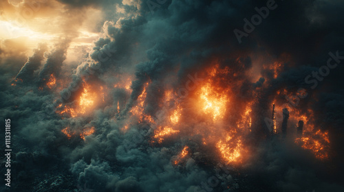 Wallpaper Mural Heavy smoke rising up into the sky from industrial smoke stacks symbolizing pollution, industrialization, and environmental impact, with a sense of tension and change in the atmosphere Torontodigital.ca