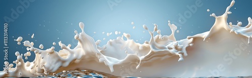 milk splash isolated on blue background photorealistic pouring white liquid flow dairy products commercial design copyspace photo