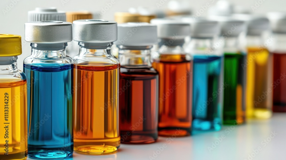 A colorful array of small glass bottles filled with various liquids, showcasing a spectrum of vibrant hues. A colorful array of small glass bottles filled with various liquids, showcasing a spectrum of vibrant hues.