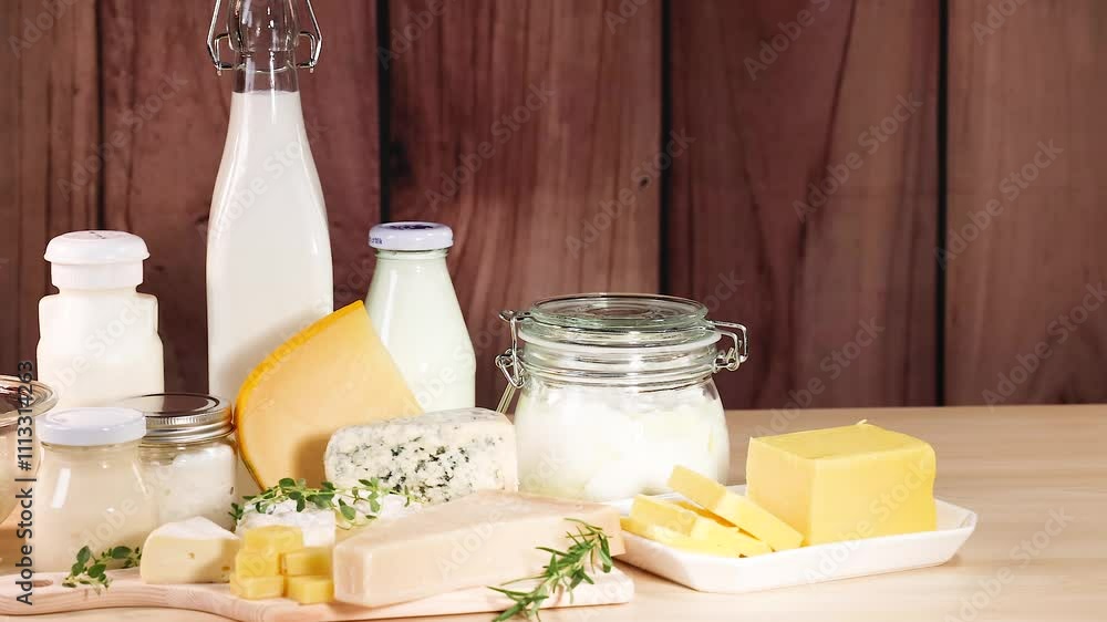 Dairy Products on Wooden Table Dairy Products on Wooden Table