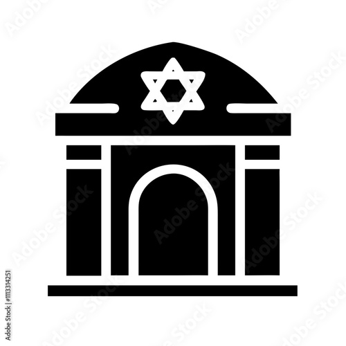 Vector of a traditional synagogue with a Star of David, ideal for religious projects and cultural materials.