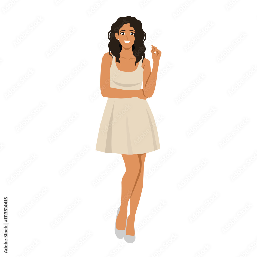 Woman in a yellow summer dress. Flat Vector Character Isolated. Woman in a yellow summer dress. Flat Vector Character Isolated.