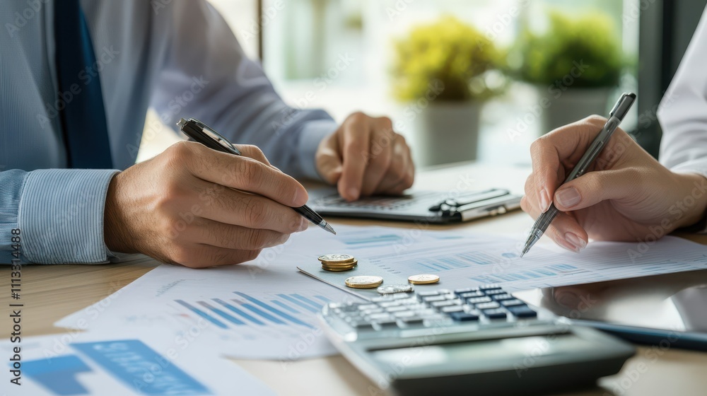 A financial advisor assisting a client with investment strategies in a modern office space A financial advisor assisting a client with investment strategies in a modern office space