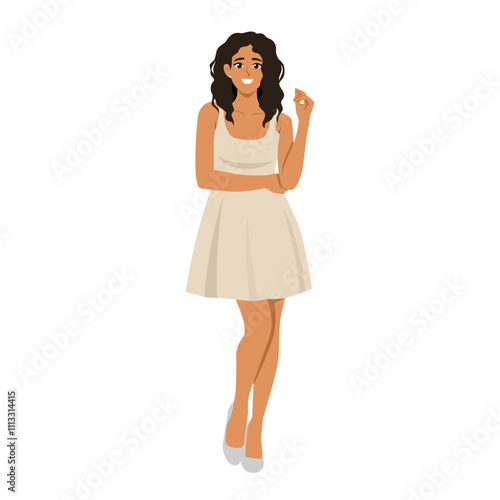 Woman in a yellow summer dress. Flat Vector Character Isolated.