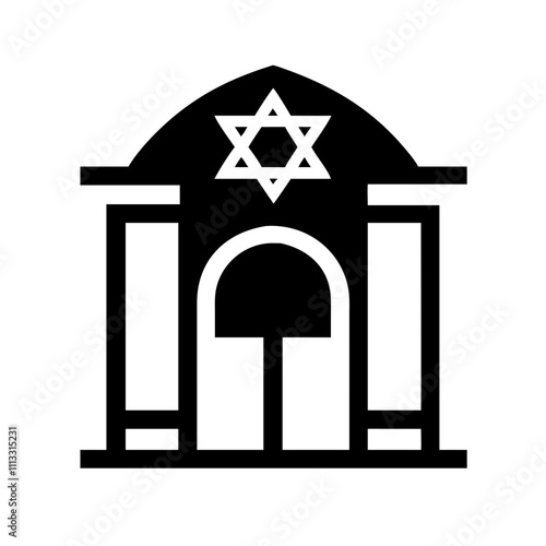Vector of a traditional synagogue with a Star of David, ideal for religious projects and cultural materials.