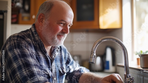 A homeowner expressing gratitude for the prompt plumbing repair, now enjoying a leak-free kitchen photo