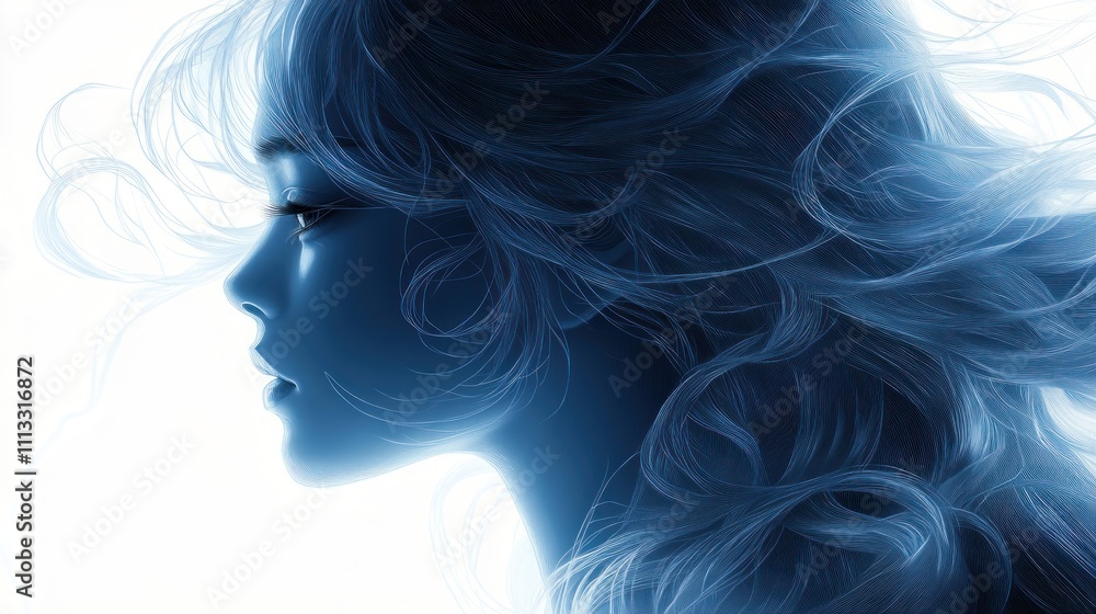 Dynamic Anime Illustration of a Young Girl with Flowing Hair in Soft Backlighting