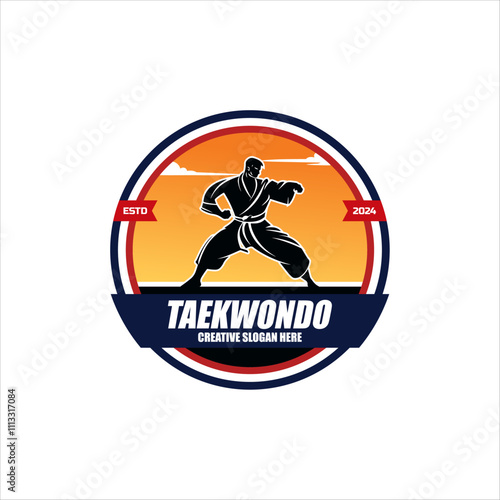 Martial arts silhouette logo vector illustration. Foreign word below the object means karate.