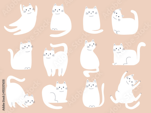 Cute and funny cats doodle vector set. Set of Cartoon cat or kitten isolated on white background.