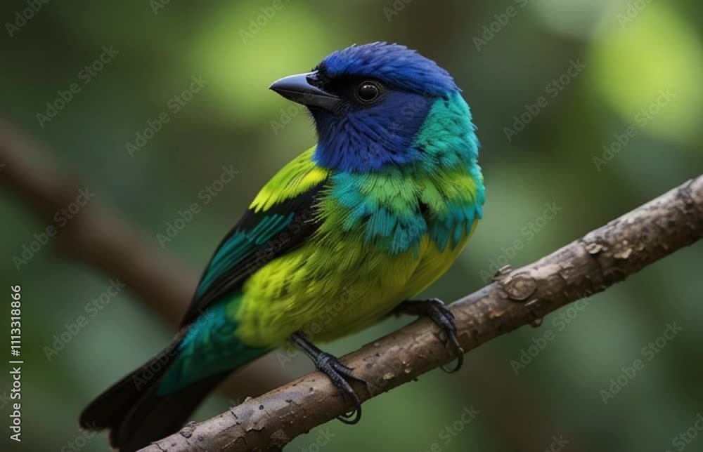 Animation of Green-Headed Tanager. Vivid colors of the green-headed tanager as it perches quietly in the tropical forest, feathers glowing in the sunlight. Serene motion. Animation of Green-Headed Tanager. Vivid colors of the green-headed tanager as it perches quietly in the tropical forest, feathers glowing in the sunlight. Serene motion.