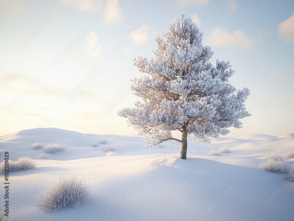 Fototapeta premium Snowy Field with Lone Tree