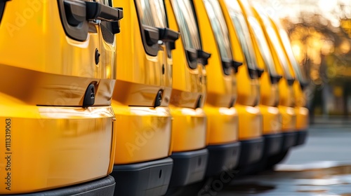 Row of Yellow Cars Parked in a Row