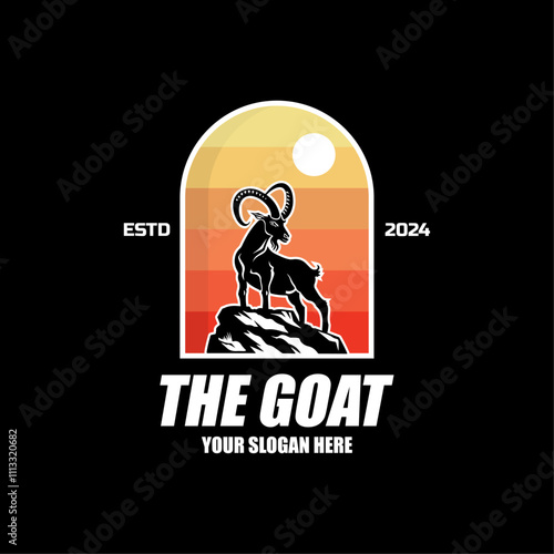 goat logo vector illustration with ink drawing style and vintage style