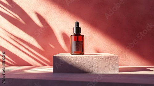 Elegant Mockup of Dropper Bottle on Minimalist Display with Soft Shadow Effects photo